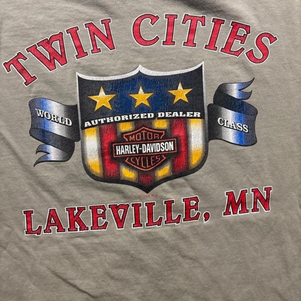 VTG Twin City Harley Davidson Tan Graphic T-Shirt Made In USA Biker - Picture 5 of 7